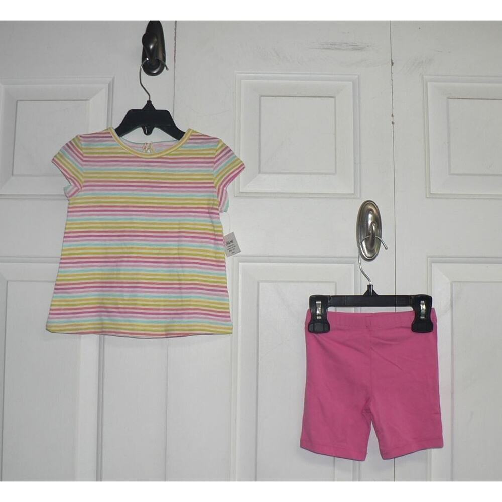 Little Me Girls Striped Short Sleeve Shirt & Short Set 18Mths In Pink Multi $28